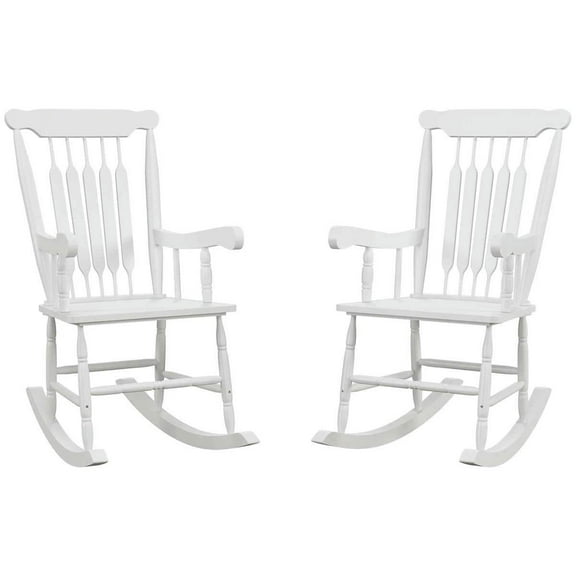 Spaco Porch Rocker Chairs Set of 2, 350 lbs. Wooden Rocking Chairs with High Back for Outdoor as Backyard, Lawn, Garden, White