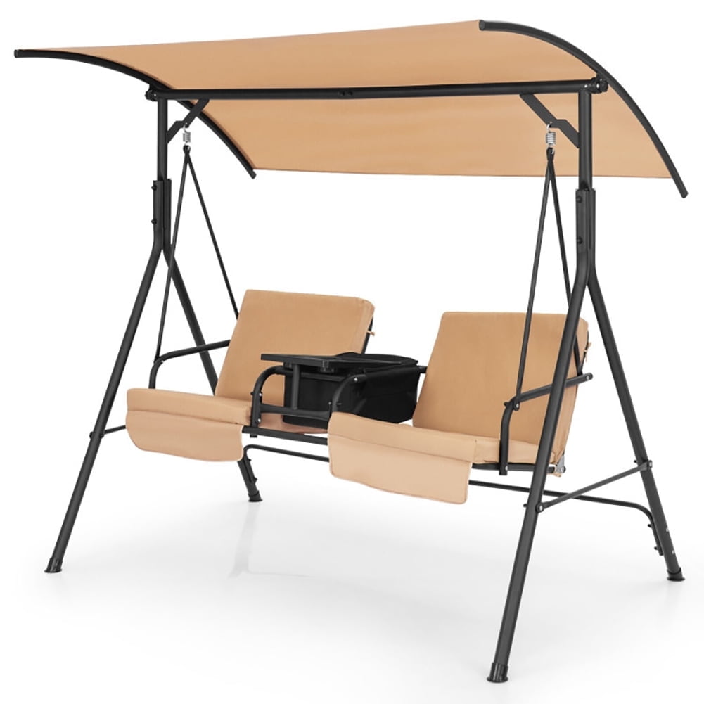 Spaco Porch Swing Chair, Porch Swing with Canopy, 2-Seater Hanging Bench, Outdoor Swing with Canopy for Backyard Garden Poolside, Beige Spaco Porch Swing Chair, Porch Swing with Canopy, 2-Seater Hanging Bench, Outdoor Swing with Canopy for Backyard Garden Poolside, Beige