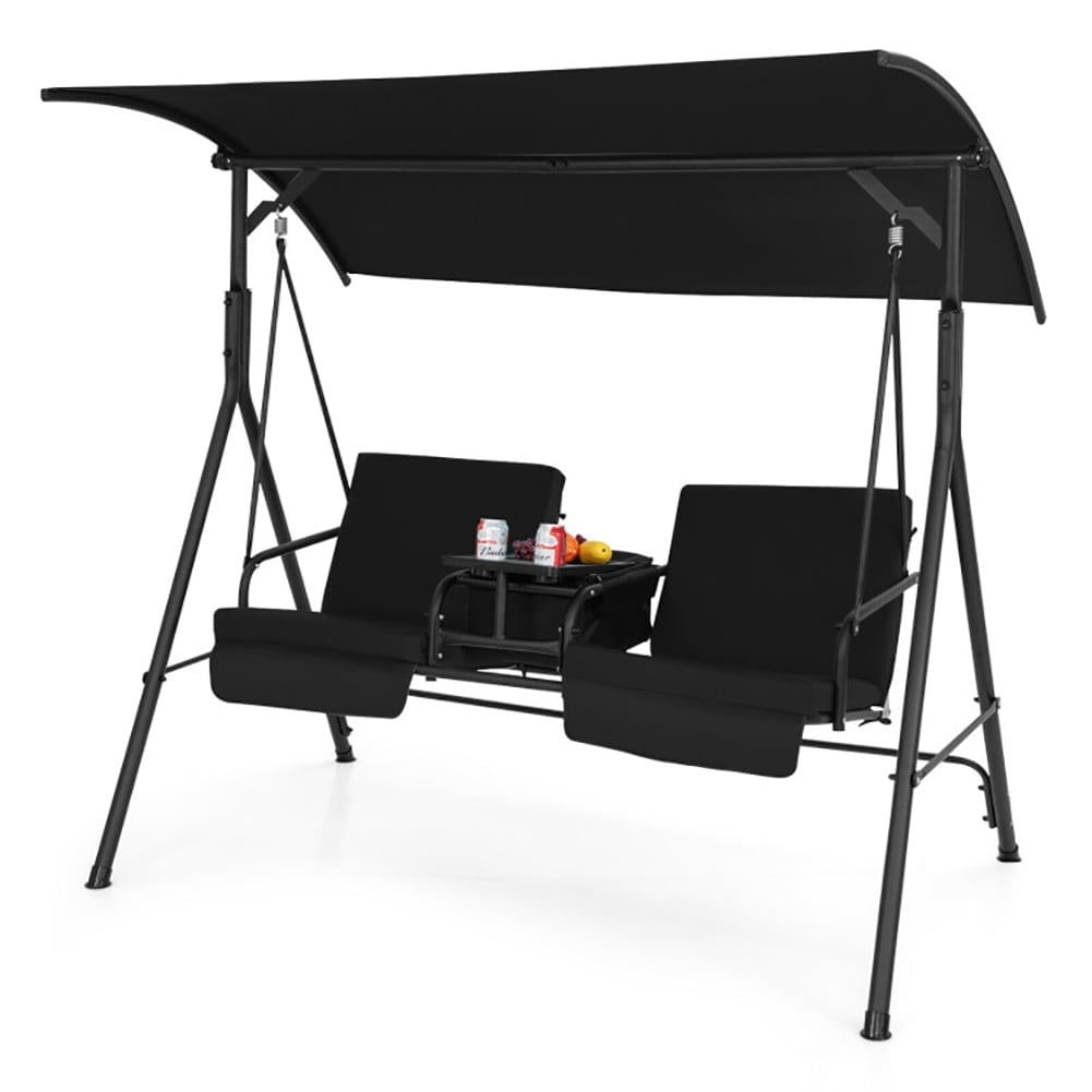 Spaco Porch Swing Chair, Porch Swing with Canopy, 2-Seater Hanging Bench, Outdoor Swing with Canopy for Backyard Garden Poolside, Black Spaco Porch Swing Chair, Porch Swing with Canopy, 2-Seater Hanging Bench, Outdoor Swing with Canopy for Backyard Garden Poolside, Black