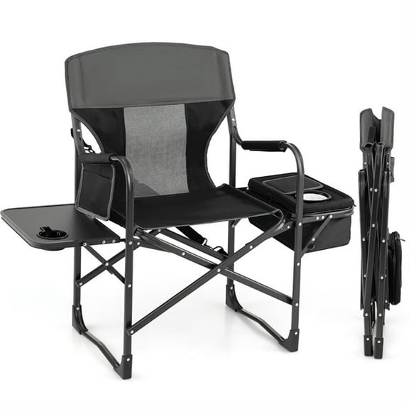 Spaco Portable Camping Directors Chair with Cooler Bag and Side Table, Outdoor Folding Chair with Cup Holder, Black