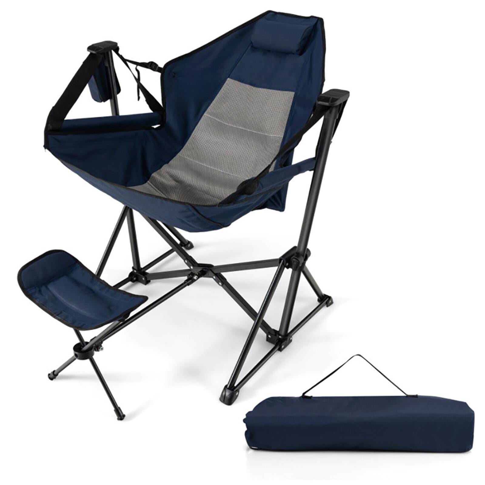 Spaco Portable Camping Hammock Chair with Retractable Footrest and Carrying Bag, Outdoor Folding Patio Chair, Blue