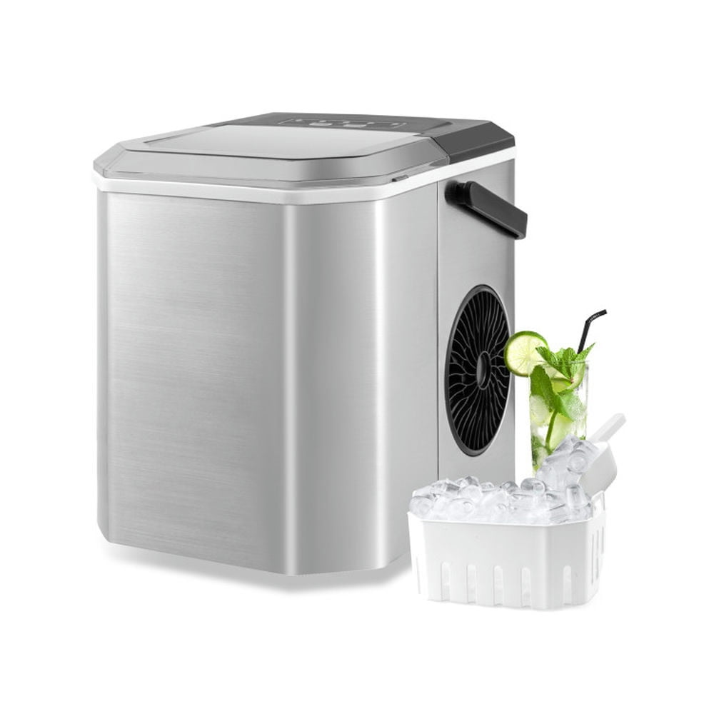 Spaco Portable Countertop Ice Machine, Ice Maker Countertop with Self-Cleaning, Electric Ice Cube Maker for Indoor as Home, Kitchen, Office, Party, Silver