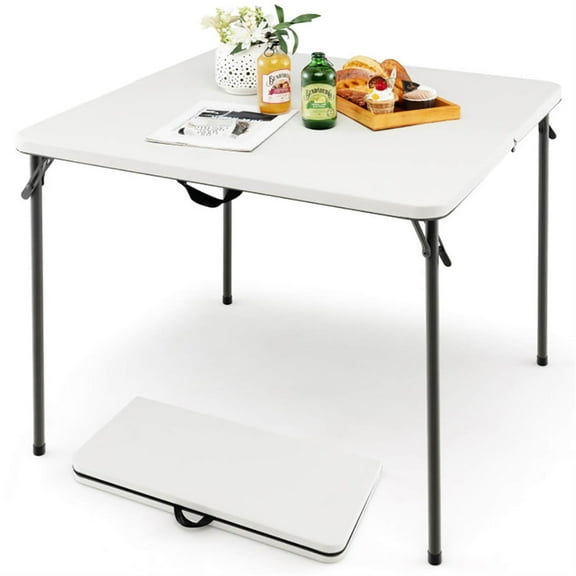 Spaco Portable Folding Camping Table with All-Weather HDPE Tabletop and Rustproof Steel Frame, Utility Table, Camping and Party, White