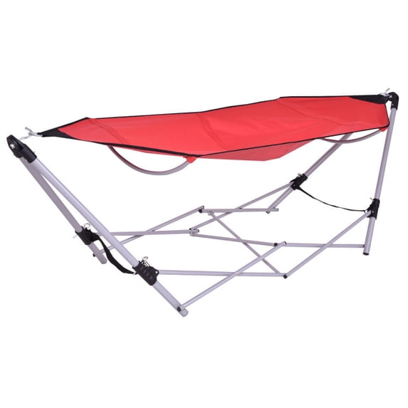 Spaco Portable Folding Steel Frame Hammock with Bag-Red, Portable Hammock for Camping, Picnic, Backyard, Blue