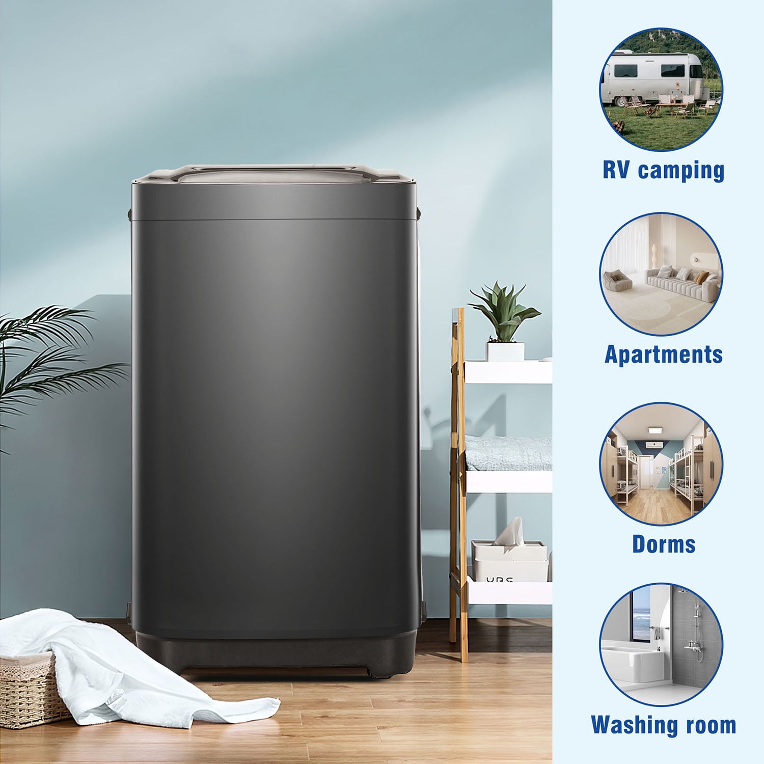 Spaco Portable Home Automatic Washer, 15.4Lbs. of Laundry, 8 Water Levels/10 Programs for Apartments, Antique Grey White Spaco Portable Home Automatic Washer, 15.4Lbs. of Laundry, 8 Water Levels/10 Programs for Apartments, Antique Grey White