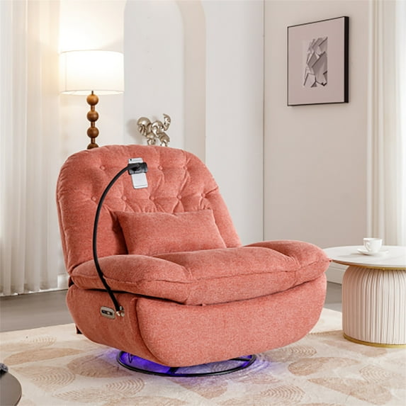 Spaco Power Recliner Chair with Voice Control, Bluetooth Music Player, USB Ports, Atmosphere Lamp, Massage Chair Recliner wite 270 Degree Swivel for Living Room, Bedroom, Red