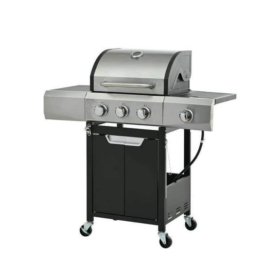 Spaco Propane Grill with Side Burner, 3 Burner Barbecue Grill, Stainless Steel Gas Grill for Outdoor as Patio, Deck, Backyard, Silver