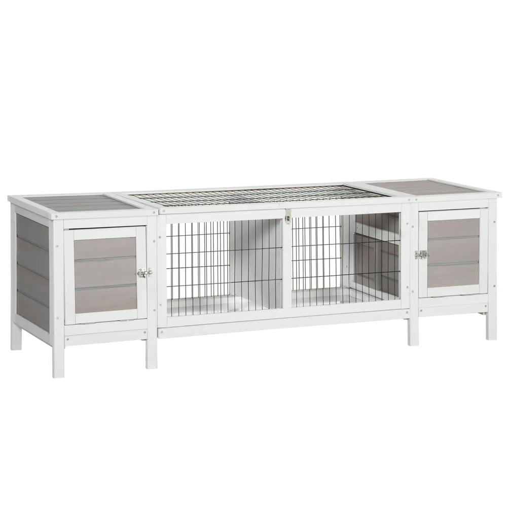 Spaco Rabbit Hutch, Guinea Pig House with Pull-Out Tray and Divided Board, Bunny Cage for Indoor, White