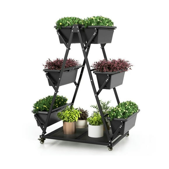 Spaco Raised Garden Bed, Planter Box Outdoor,3-Tier Vertical Raised Garden Bed with 4 Wheels and 6 Container Boxes-Black