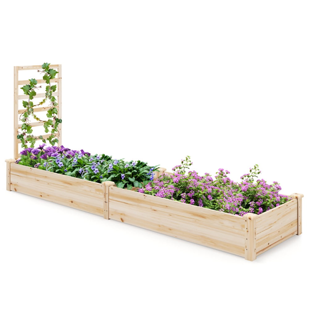 Spaco Raised Garden Bed with Planter Box and Trellis-Natural, Outdoor Elevated Flower Box for Backyard/Patio/Gardener
