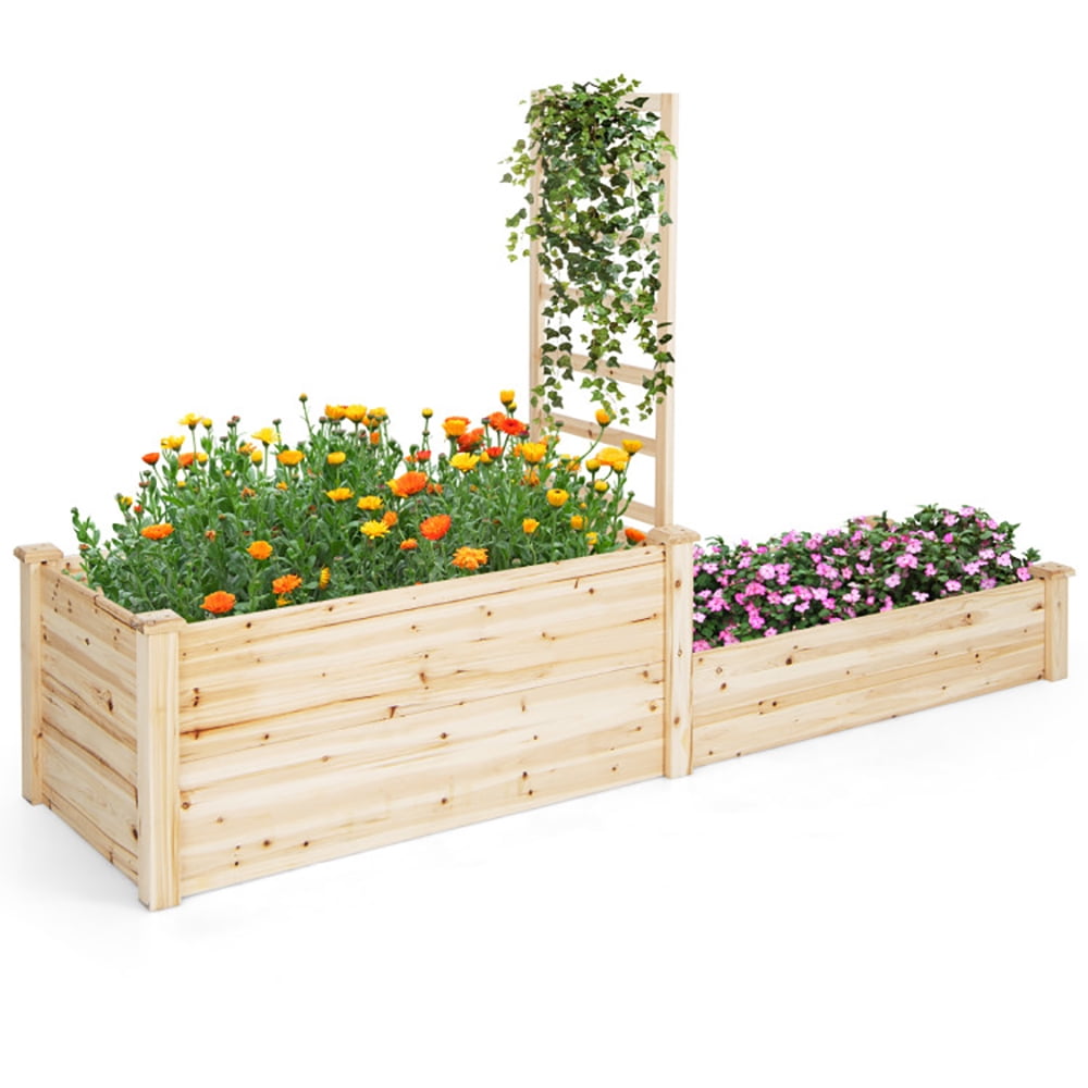 Spaco Raised Garden Bed with Trellis-Natural, Outdoor Elevated Flower Box for Backyard/Patio/Gardener
