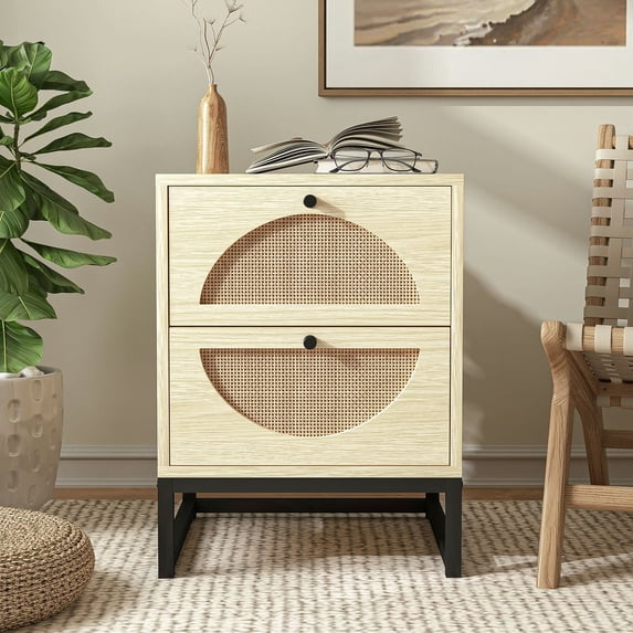Spaco Modern End Table with 2 Drawers, Rustic Wood Bedside Table for Indoor as Bedroom, Brown