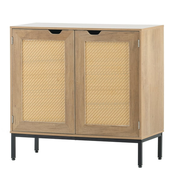 Spaco Rattan Storage Cabinet with 2 Doors Accent Bedroom Furniture for Living Room, Nature