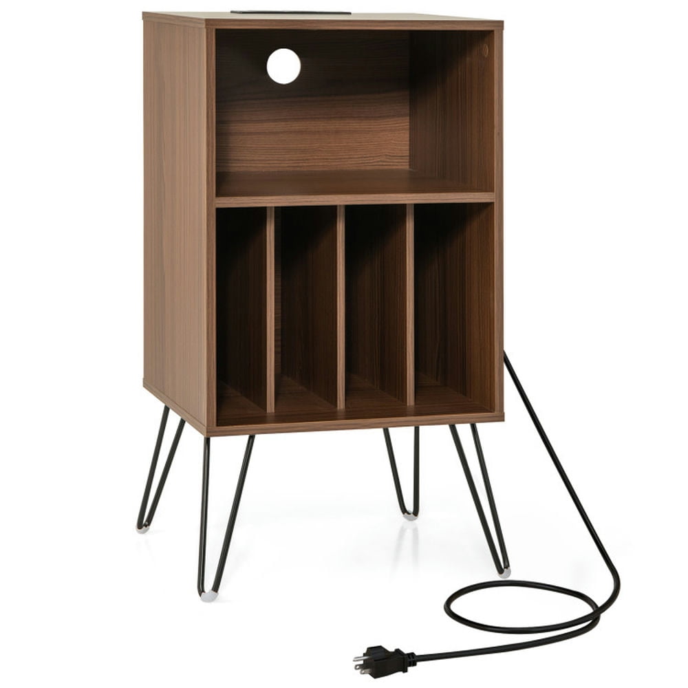 Spaco Record Player Stand with Charging Station for Living Room Bedroom-Walnut, Nightstand Small Side Table, End Table for Bedroom Living Room Spaco Record Player Stand with Charging Station for Living Room Bedroom-Walnut, Nightstand Small Side Table, End Table for Bedroom Living Room