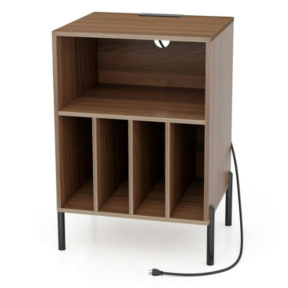 Spaco Record Player Stand with Record Storage Shelf and Charging Station-Walnut, End Table