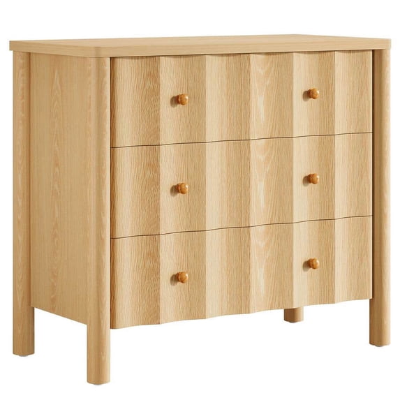Spaco Rectangular Minimalist Nightstand with Solid Wood Desktop, 3-Drawer Storage Base for Indoor as Living Room, Bedroom, Brown