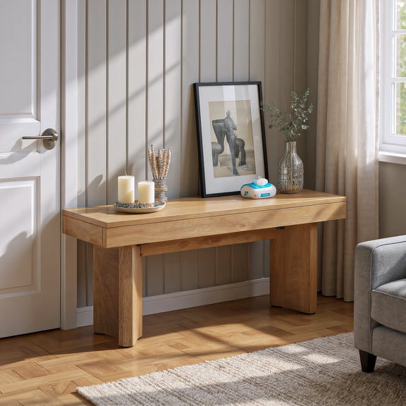 Spaco Rectangular Minimalist Wooden Bench, Versatile Bench with Solid Wood Construction for Indoor as Living Room, Bedroom, Brown