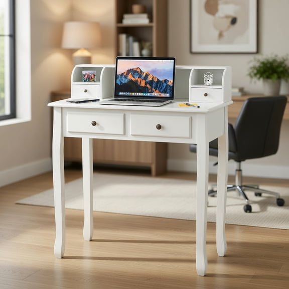 Spaco Removable Floating Organizer 2-Tier Mission Home Computer Vanity Desk-white, Office Desk, Gaming Computer Desks for Study,Working,Writing