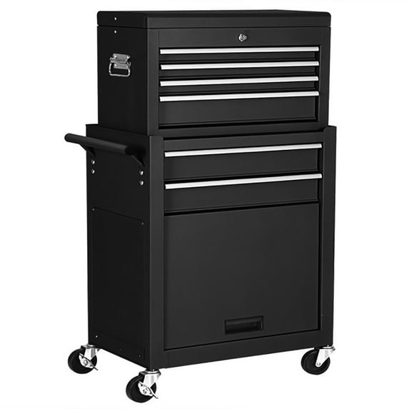 Spaco Rolling Cabinet Storage Chest Box Garage Toolbox-Black, Rolling Tool Box with Wheels