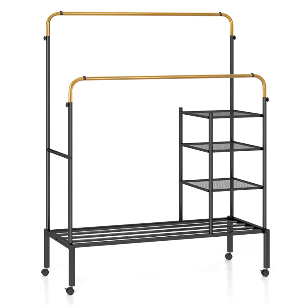 Spaco Rolling Double Rods Garment Rack with Height Adjustable Hanging ...