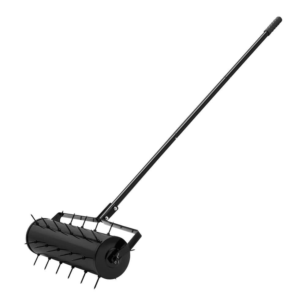 Spaco Rolling Lawn Aerator, 21-inch Heavy-Duty Manual Rolling Aerator Lawn with Detachable Handle and 33 Iron Spikes, Rolling Lawn Aeration Tool for Outdoor, Black