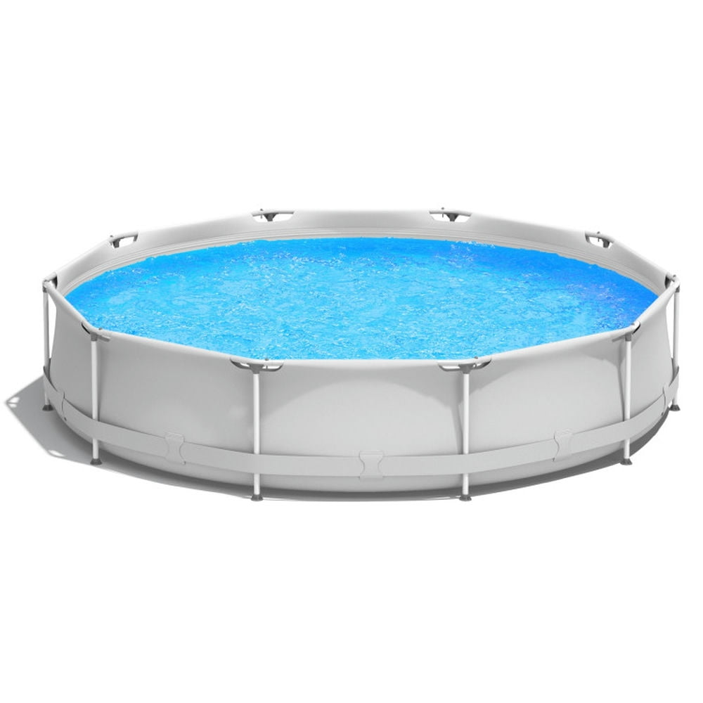 Gray Round Above Ground Swimming Pool with Iron Frame and Pool Cover