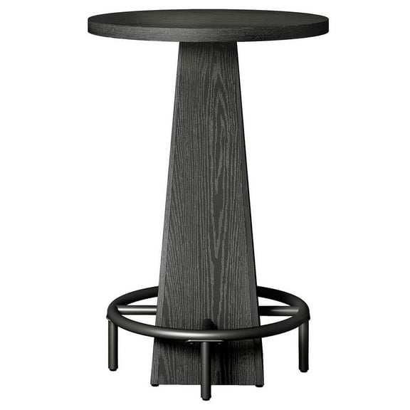 Spaco Round Bar Table with Metal Footrest, Modern Industrial Style Bar Table for Indoor as Home, Bar, Kitchen, Black