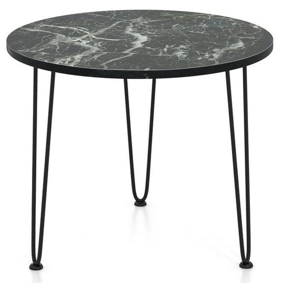 Spaco Round Coffee Table with Thickened Tabletop and Metal Tripod Legs-Black, End Table