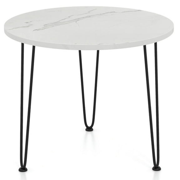 Spaco Round Coffee Table with Thickened Tabletop and Metal Tripod Legs-White, End Table