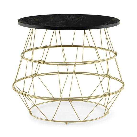 Spaco Round Metal Frame End Table with Removable Top-Golden, Nightstand Small Side Table, End Table for Bedroom Living Room