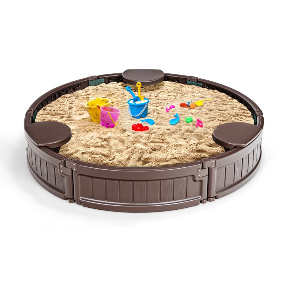 Spaco Sandbox with Built-in Corner Seat and Cover, Backyard Sandbox, Kids Sand Activity Sensory Play Pit, Toddler Summer Outdoor Toys, 1+ Years Old