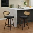 thumbnail image 1 of Spaco Set of 2 Counter Height Bar Stools, 26 inch Rattan Counter Height Stools with Cane Back, Upholstered Seat, Walnut Craftsmanship, Swivel Counter Stools for Kitchen, Black, 1 of 14