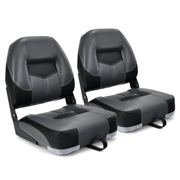 Spaco Set of 2 Folding Low Back Fishing Boat Seats with Stainless Steel Screws-Black, Boat Captain Chair for Fishing Boat, Sightseeing Boat, Speedboat, Canoe
