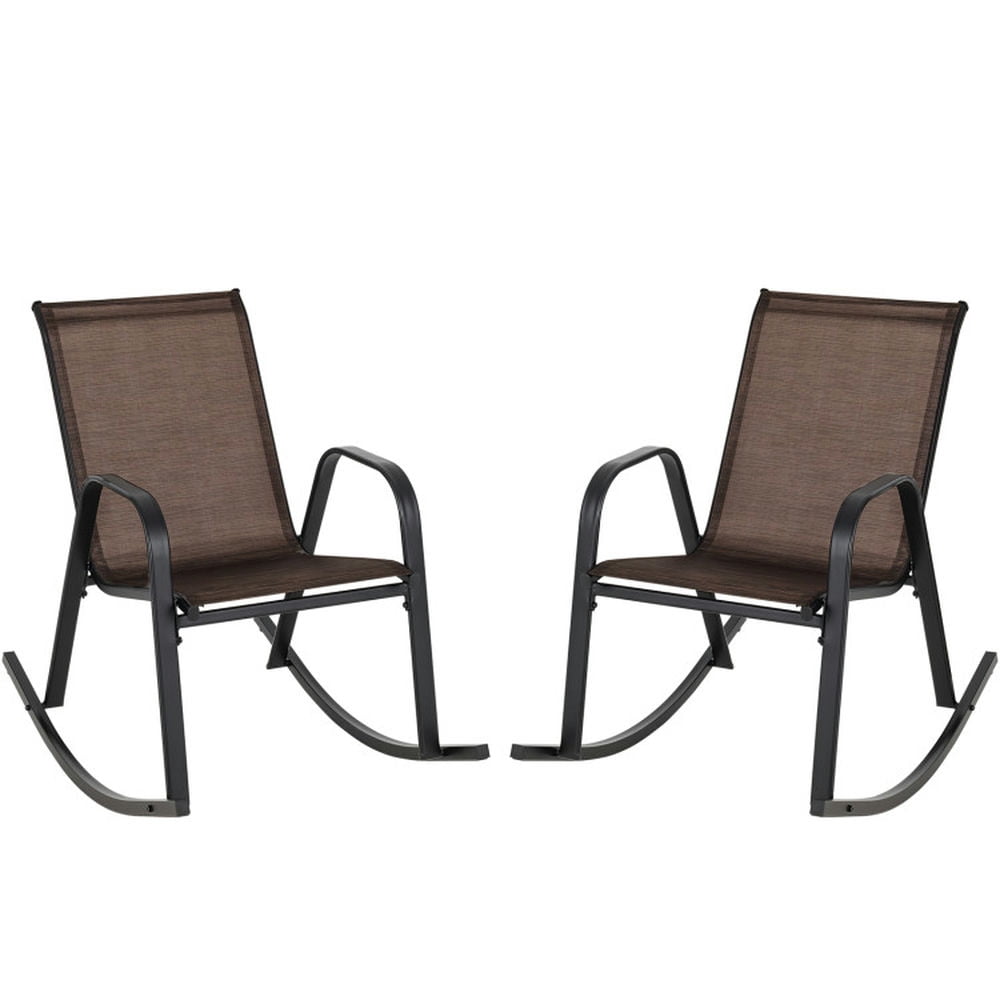 Brown Metal Frame Outdoor Rocking Chairs with Fabric Seat, Set of 2