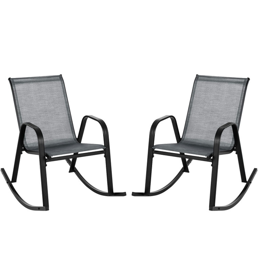 Spaco Set of 2 Heavy-Duty Metal Patio Rocking Chair with Ergonomic Backrests and Curved Armrests, Patio Chair with Breathable Seat Fabric, Rocking Chair for Outdoor, Gray