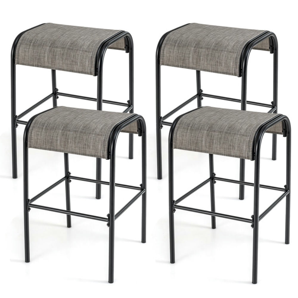 Spaco Set of 4 Patio Metal Bar Stools with High-Strength Metal Frame, Stylish 30" Metal Bar Stools with Curved Fabric Seat, 4 Pieces Metal Bar Stools for Outdoor as Garden, Patio, Gray Spaco Set of 4 Patio Metal Bar Stools with High-Strength Metal Frame, Stylish 30" Metal Bar Stools with Curved Fabric Seat, 4 Pieces Metal Bar Stools for Outdoor as Garden, Patio, Gray