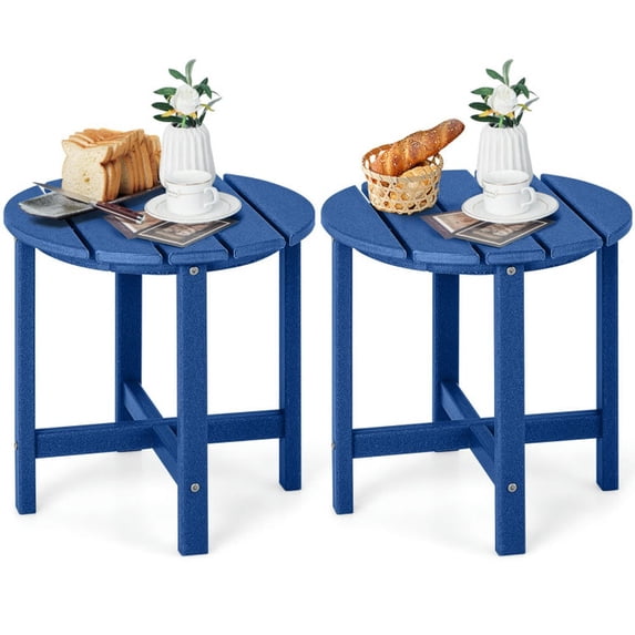 Spaco Set of 2 18 Inch Round Weather-Resistant Adirondack Side Tables, Patio Coffee Table for Outdoor as Garden, Yard, Navy