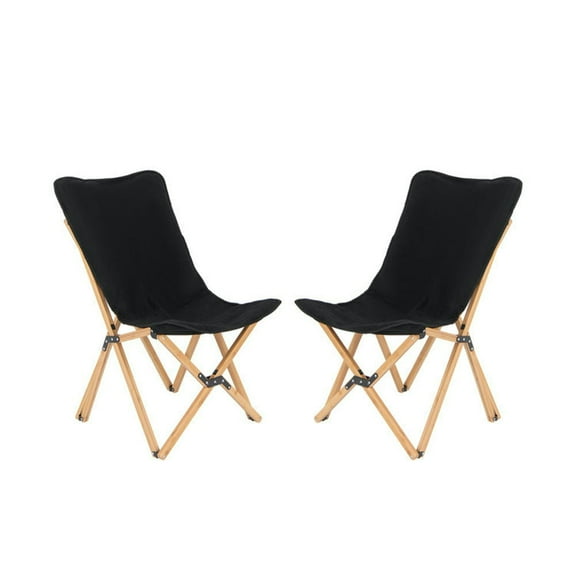 Spaco Set of 2 Bamboo Dorm Chair, Portable and Foldable Chair with Storage Pocket, Chair for Outdoor Camping and Fishing, Black