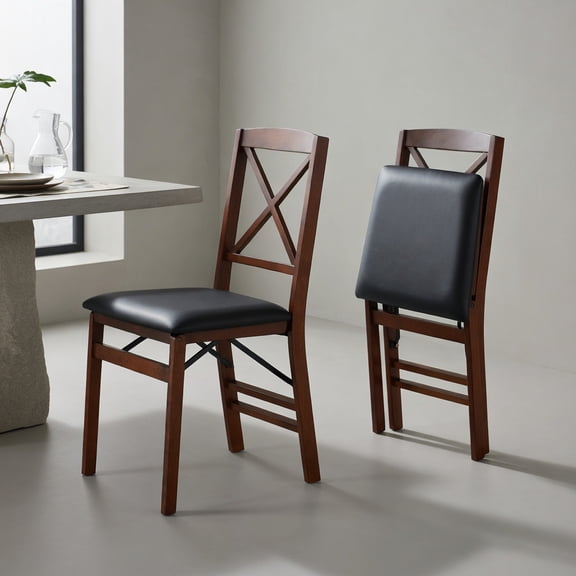Spaco Set of 2 Folding Dining Chairs with 400 LBS Capacity-Brown, Lounge Chair, Dining Room Chair for Kitchen, Dining, Bedroom, Living