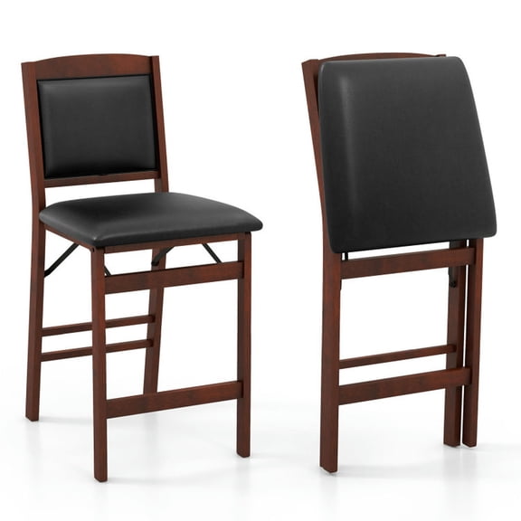 Spaco Set of 2 Folding Kitchen Island Stool with Rubber Wood Legs-Brown, Bar Height Stools, Counter Height Bar Stools for Kitchen, Dining Room