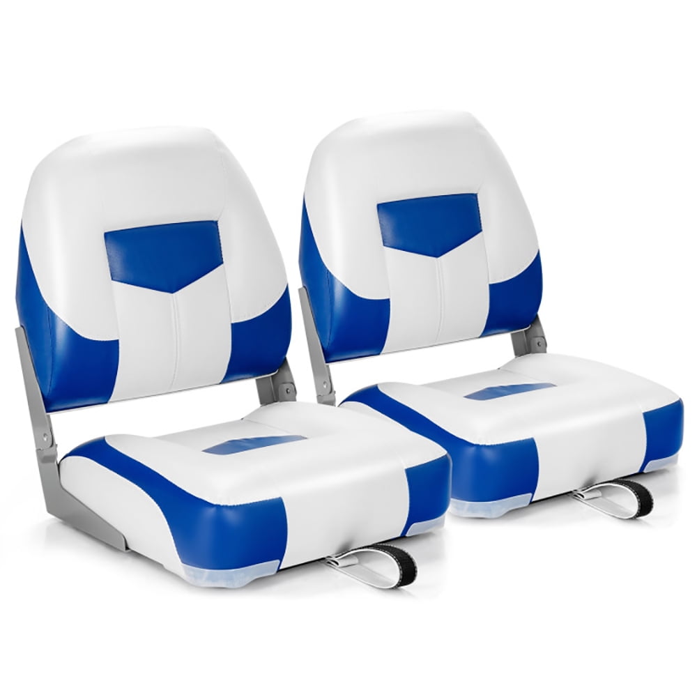 Spaco Set of 2 Folding Low Back Fishing Boat Seat with Stainless Steel Screws-Blue Spaco Set of 2 Folding Low Back Fishing Boat Seat with Stainless Steel Screws-Blue