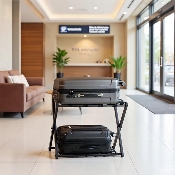 Spaco Set of 2 Folding Metal Luggage Rack Suitcase-Black, Entryway Bedroom Living Room Balcony