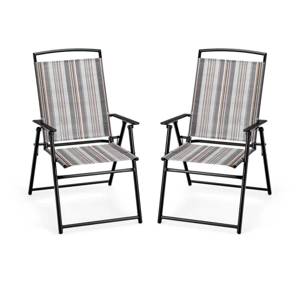 Spaco Set of 2 Patio Folding Sling Chairs Space-saving Dining Chair, Outdoor Chairs, Patio Furniture-Gray