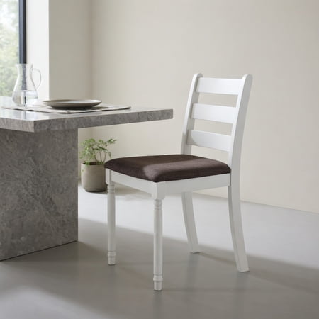 Spaco Set of 2 Rubber Wood Dining Chairs with Upholstered Seat-White, Modern Chair for Dorm, Room, Office