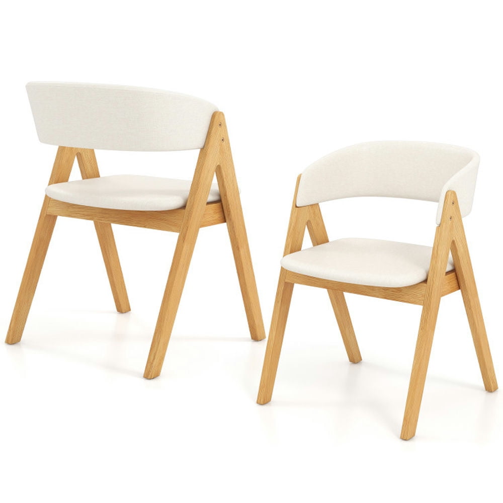 Set of 2 Beige Upholstered Armchairs with Natural Wood Frame