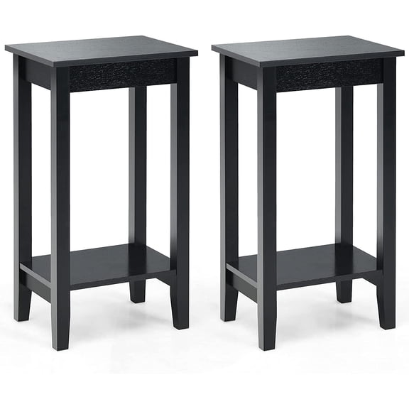 Spaco Set of 2 Versatile 2-Tier End Table with Storage Shelf-Black