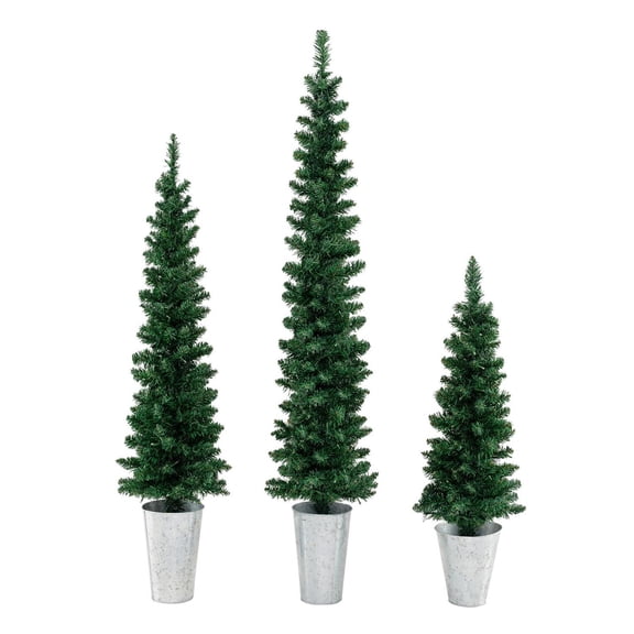 Spaco Set of 3 Green & Silver Pre-Lit Trees - 230 Warm LEDs, 8 Modes, Flame-Retardant PVC