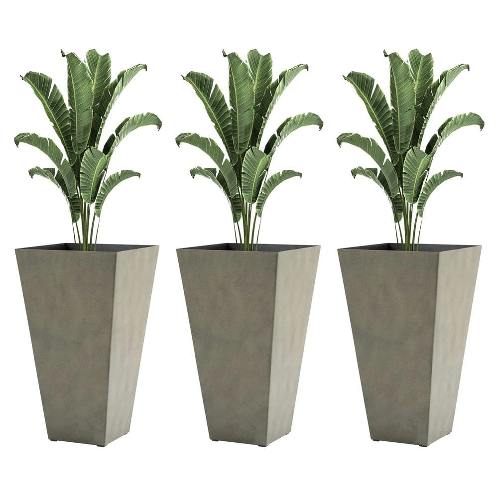 Spaco Set of 3 Tall Planters with Drainage Hole, 28" Flower Plant Pots for Outdoor, Gray