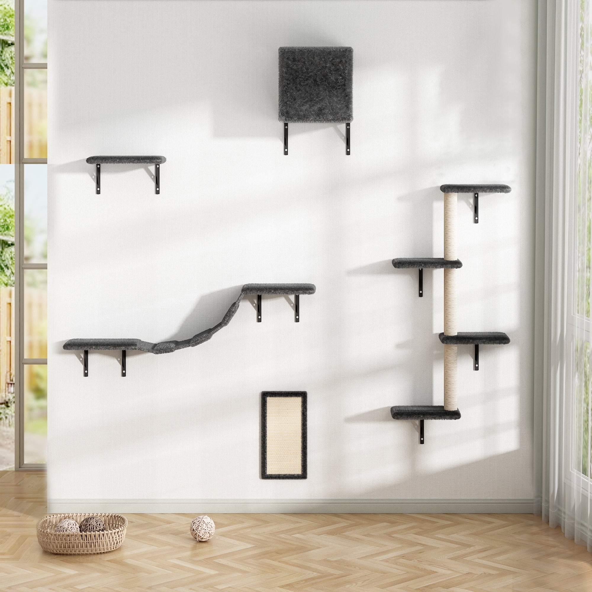 Spaco Set of 5 Cat Wall Shelves and Perches Sleeping Playing Lounging Climbing Cat Tree House for Multiple Cats, Grey Spaco Set of 5 Cat Wall Shelves and Perches Sleeping Playing Lounging Climbing Cat Tree House for Multiple Cats, Grey