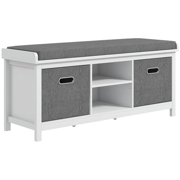 Spaco Shoe Storage Bench with Cushioned Seat, Entryway Bench Seat with 2 Drawers and Adjustable Shelf for Indoor, White